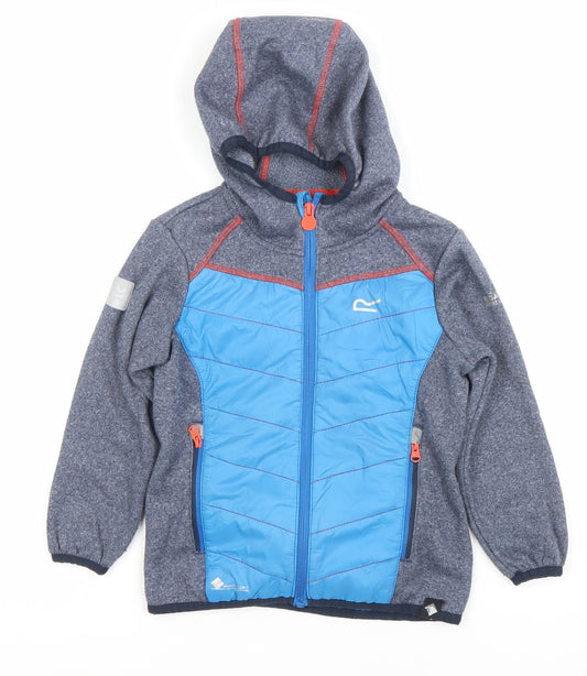 Regatta Boys Blue Grey Hooded Puffer Jacket 3-4 Years Outdoor Fleece Zip