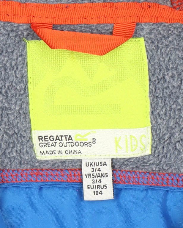Regatta Boys Blue Grey Hooded Puffer Jacket 3-4 Years Outdoor Fleece Zip