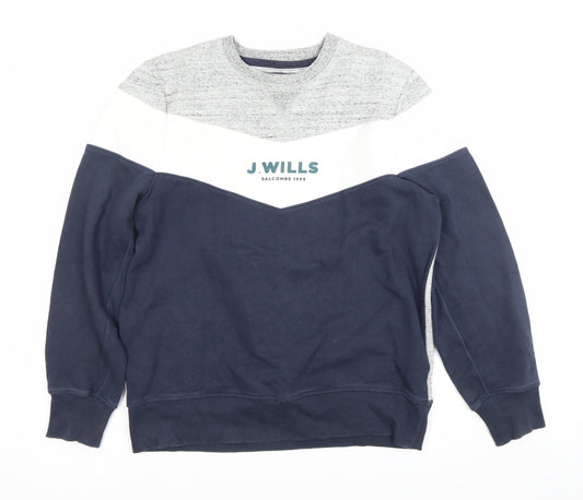 Jack Wills Mens Grey Blue Colour Block Logo Sweatshirt Size L