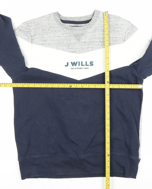 Jack Wills Mens Grey Blue Colour Block Logo Sweatshirt Size L