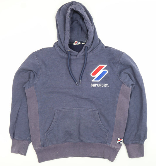Superdry Mens Blue Pullover Hoodie M Logo Graphic Hooded Sweatshirt