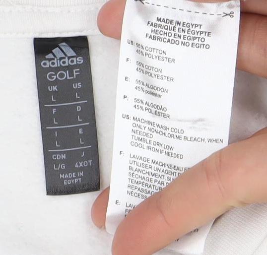 Adidas Mens White 7XL Pullover Sweatshirt Crew Neck Logo Golf