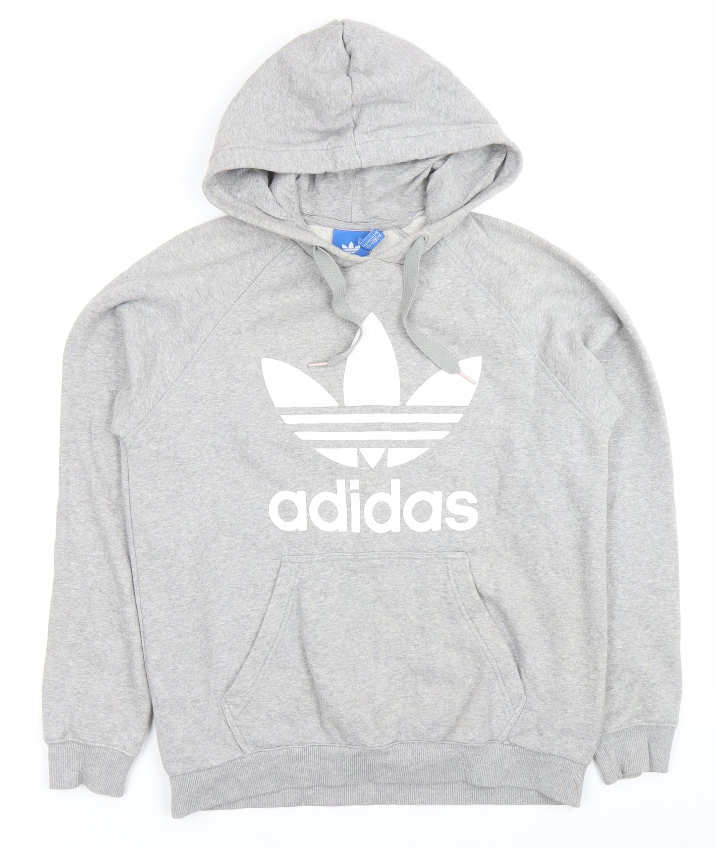 Adidas Men Grey Pullover Hoodie M Sports Logo Cotton Blend