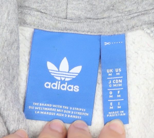 Adidas Men Grey Pullover Hoodie M Sports Logo Cotton Blend