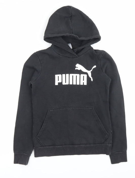 Puma Boys Black Pullover Hoodie 2XS Regular Fit with Logo Graphic