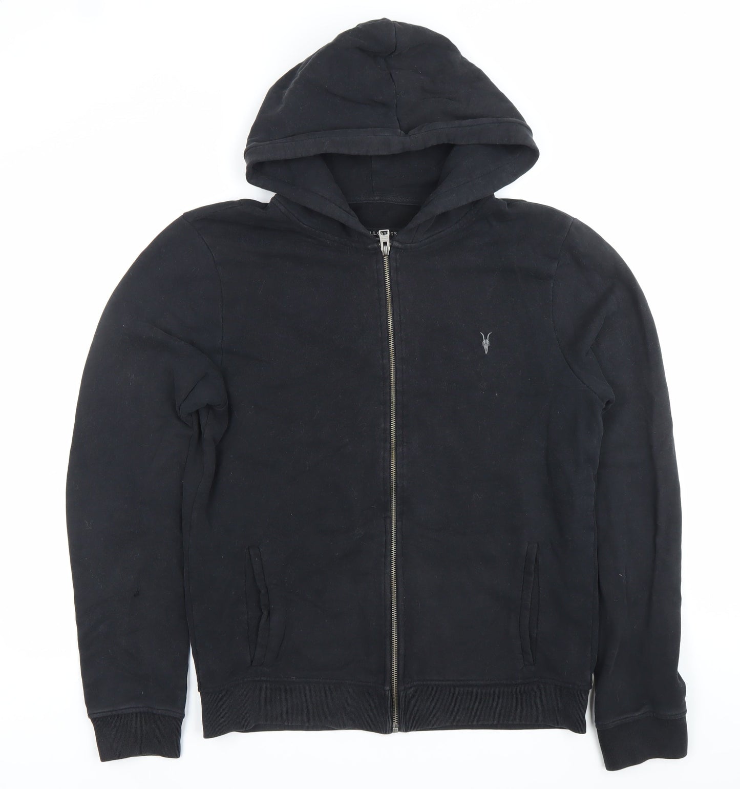 AllSaints Mens Black Medium Full Zip Hoodie Cotton Logo Jacket