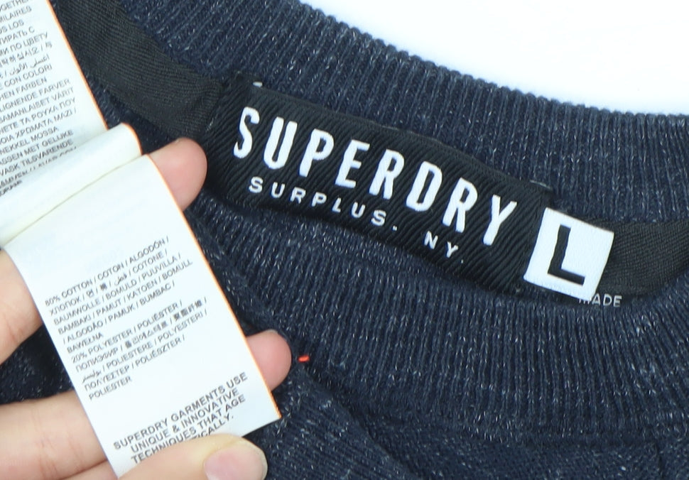 Superdry Men’s Blue Knit Crew Neck Pullover Sweatshirt Size L