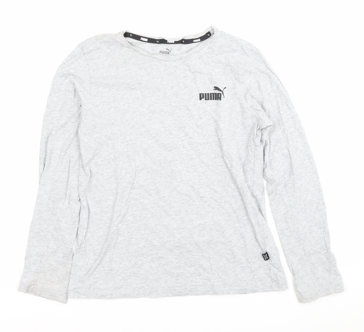Puma Boys Grey Long Sleeve Sports T-Shirt Size S Cotton Crew Neck