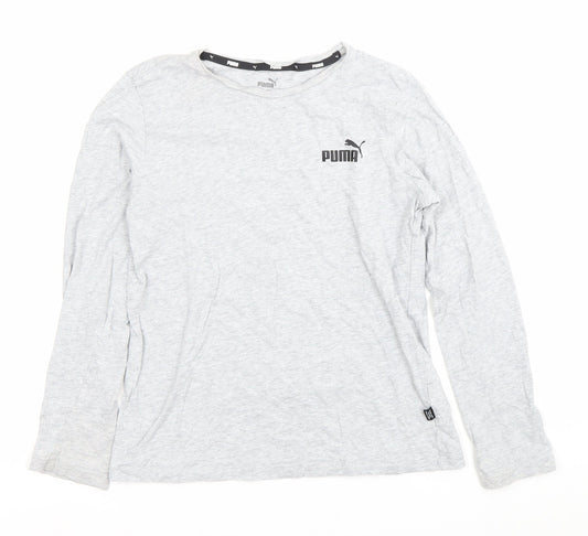 Puma Boys Grey Long Sleeve Sports T-Shirt Size S Cotton Crew Neck