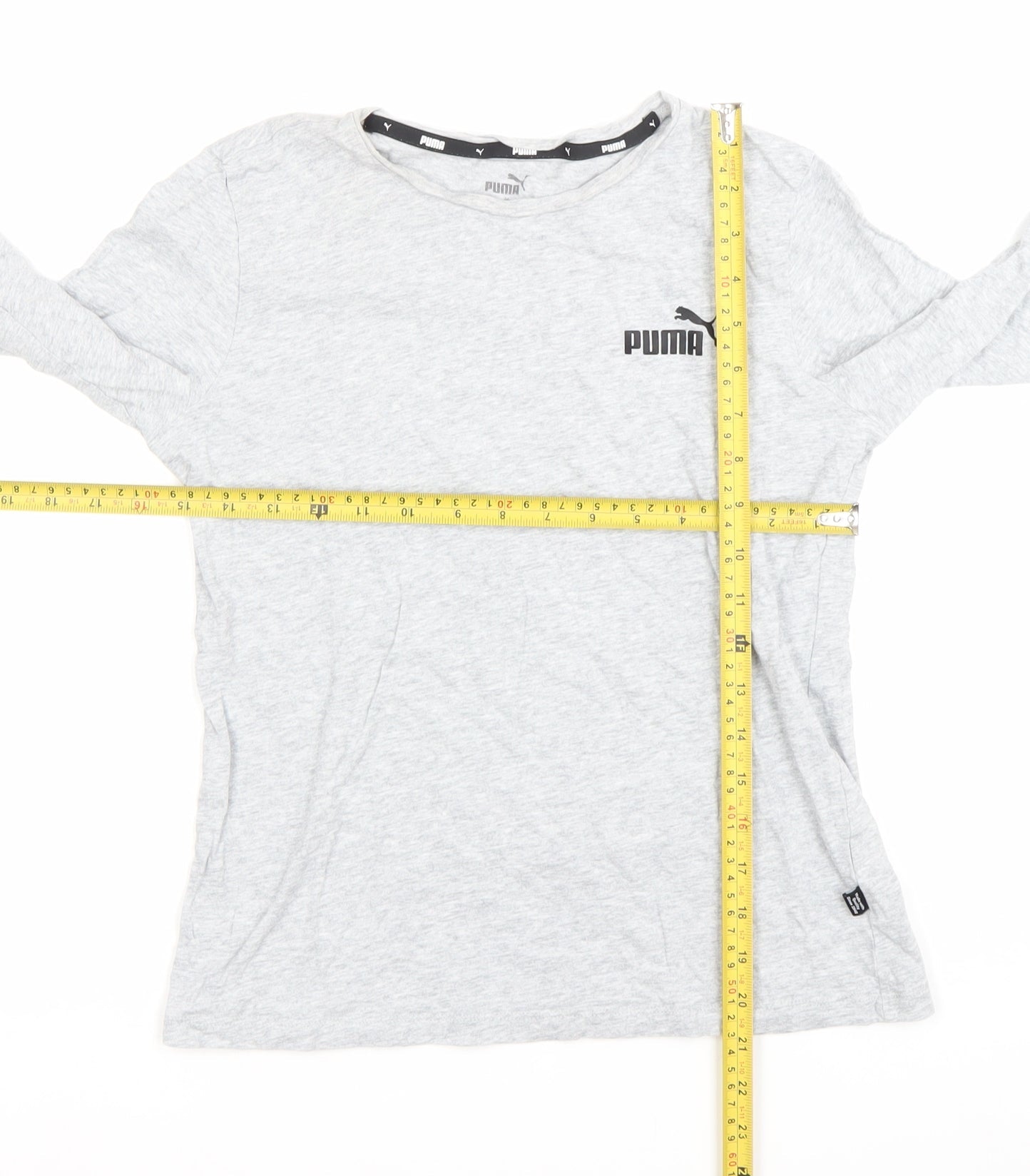 Puma Boys Grey Long Sleeve Sports T-Shirt Size S Cotton Crew Neck