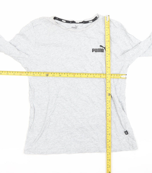 Puma Boys Grey Long Sleeve Sports T-Shirt Size S Cotton Crew Neck