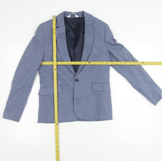 H&M Boys Blue Slim Fit Suit Jacket 12 Years Cotton Linen Blend