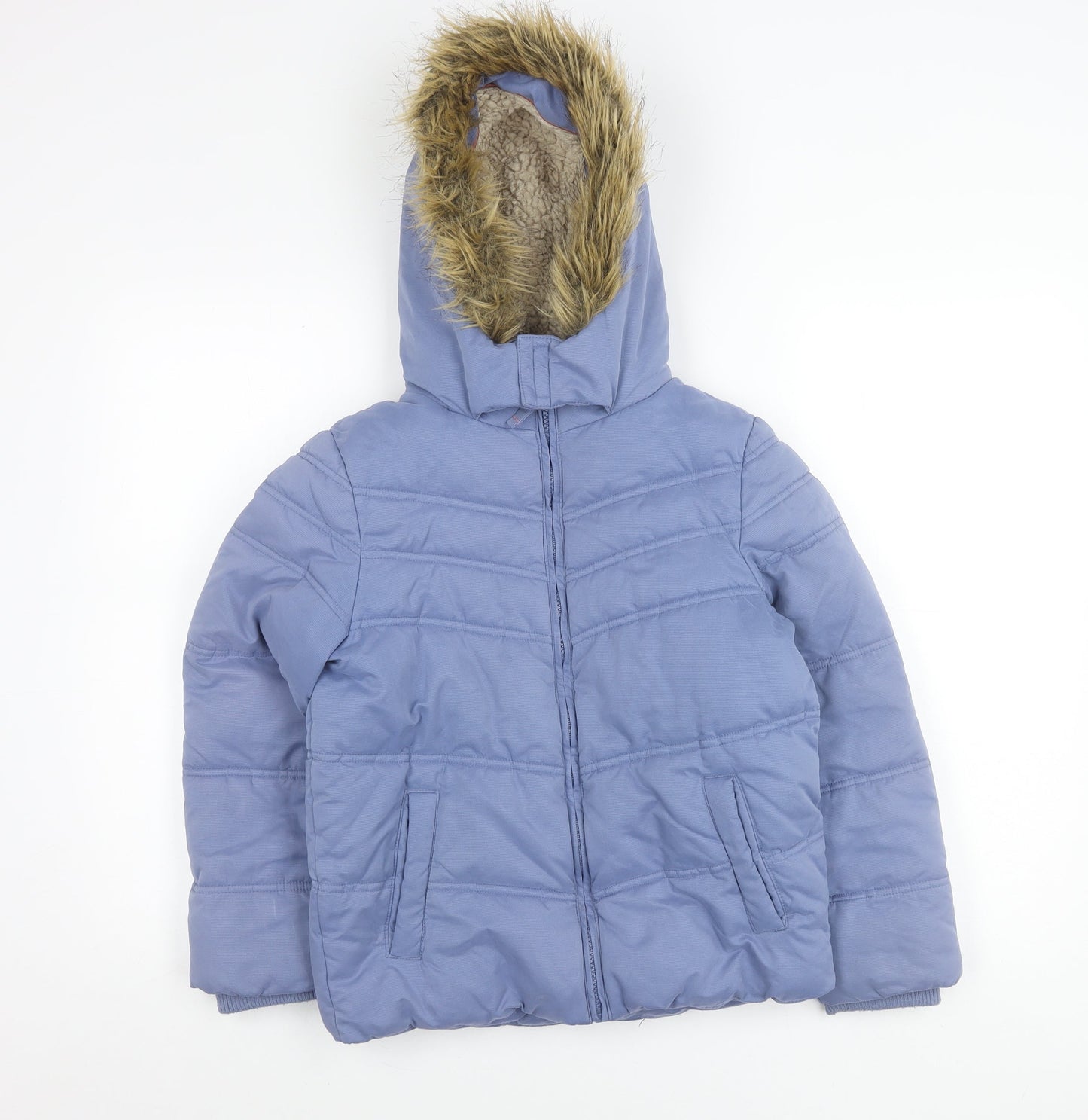 FatFace Girls Blue 10-11 Years Hooded Puffer Jacket Winter Coat