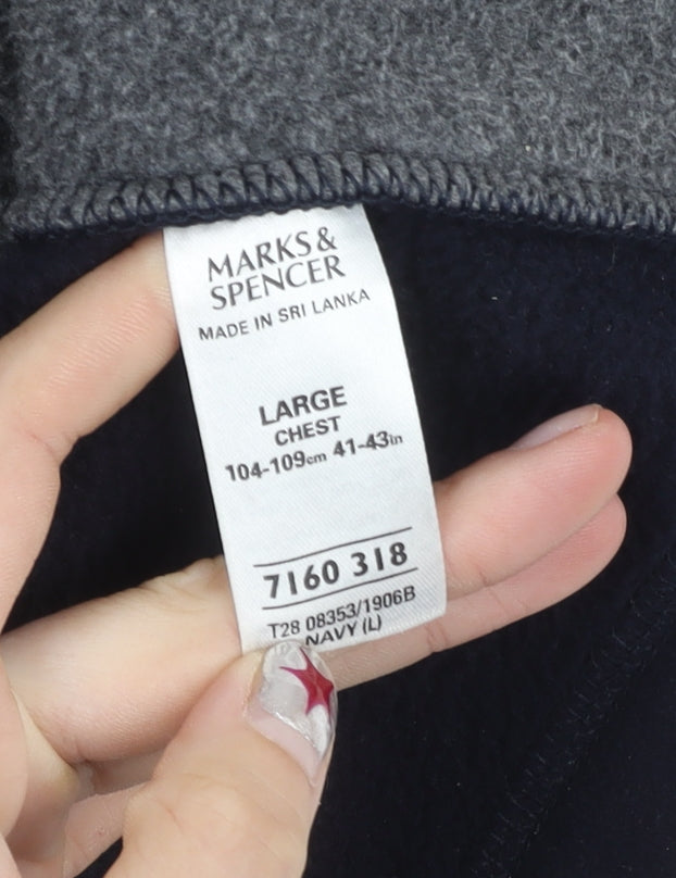 Marks and Spencer Men's Navy Blue Fleece Jacket L 41-43" Full Zip Pockets