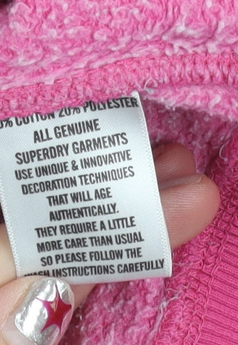 Superdry Women's Pink Pullover Hoodie L Logo Graphic Cotton Blend