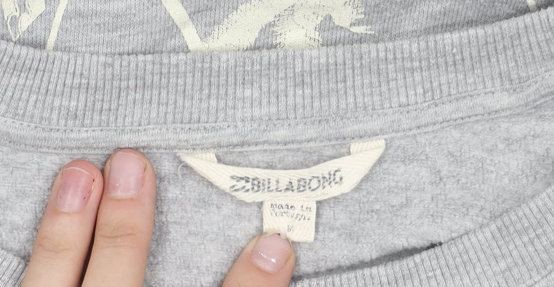 Billabong Women’s Grey Pullover Sweatshirt M Crew Neck Raglan Sleeve