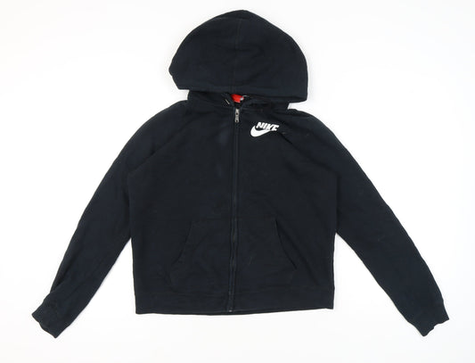 Nike Men’s Black Full Zip Hoodie L Logo Sportswear Cotton Blend