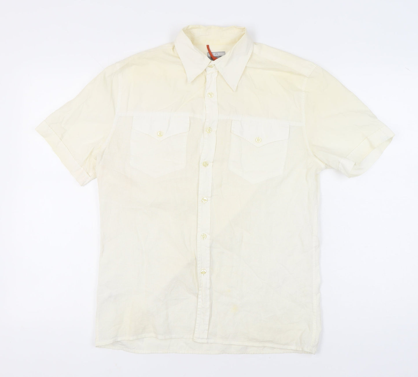 Paul Smith Men's Ivory Short Sleeve Cotton Casual Shirt M