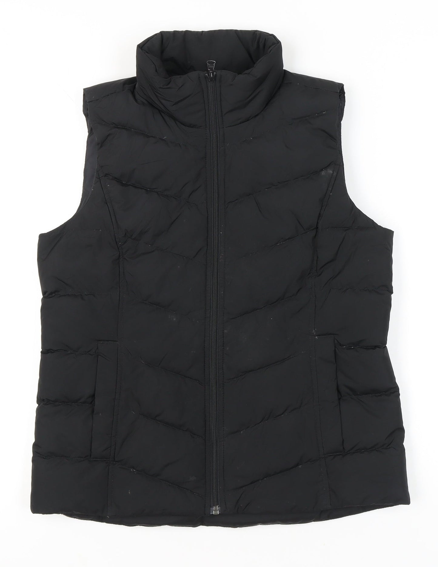 Lands' End Womens Black Puffer Waistcoat S Sleeveless Quilted Zip Casual