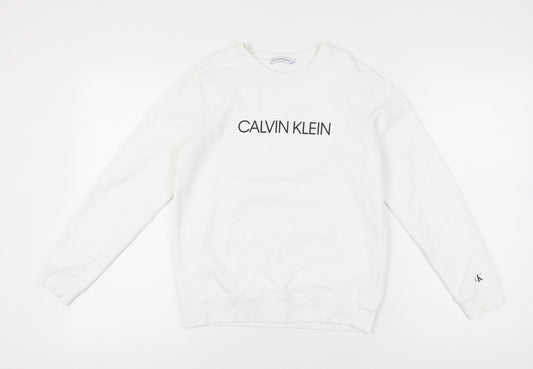Calvin Klein Girls White Logo Sweatshirt Age 14 Years Pullover Crew Neck