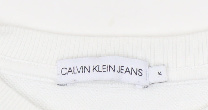 Calvin Klein Girls White Logo Sweatshirt Age 14 Years Pullover Crew Neck