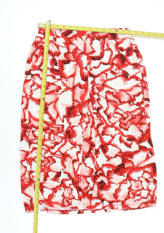 Isabel De Pedro Womens Red Floral Pencil Skirt Size 14 Stretch Knee Length
