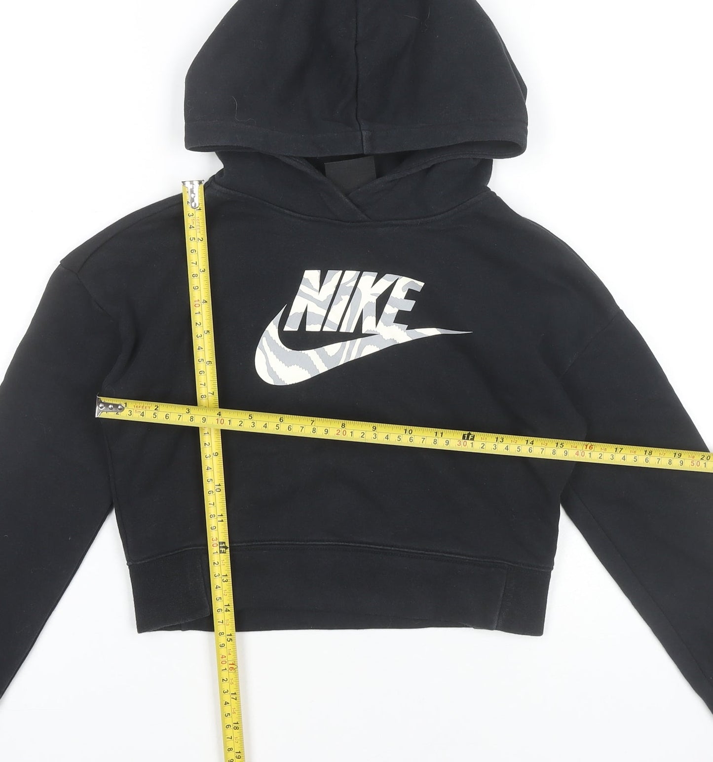 Nike Girls Black Hoodie 11 Years Pullover Standard Fit Logo Print