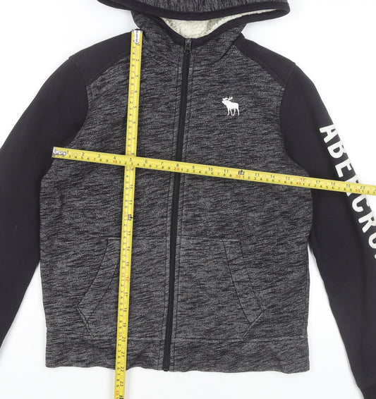 Abercrombie Kids Boys Black Grey Full Zip Hoodie 13-14 Years Logo Print