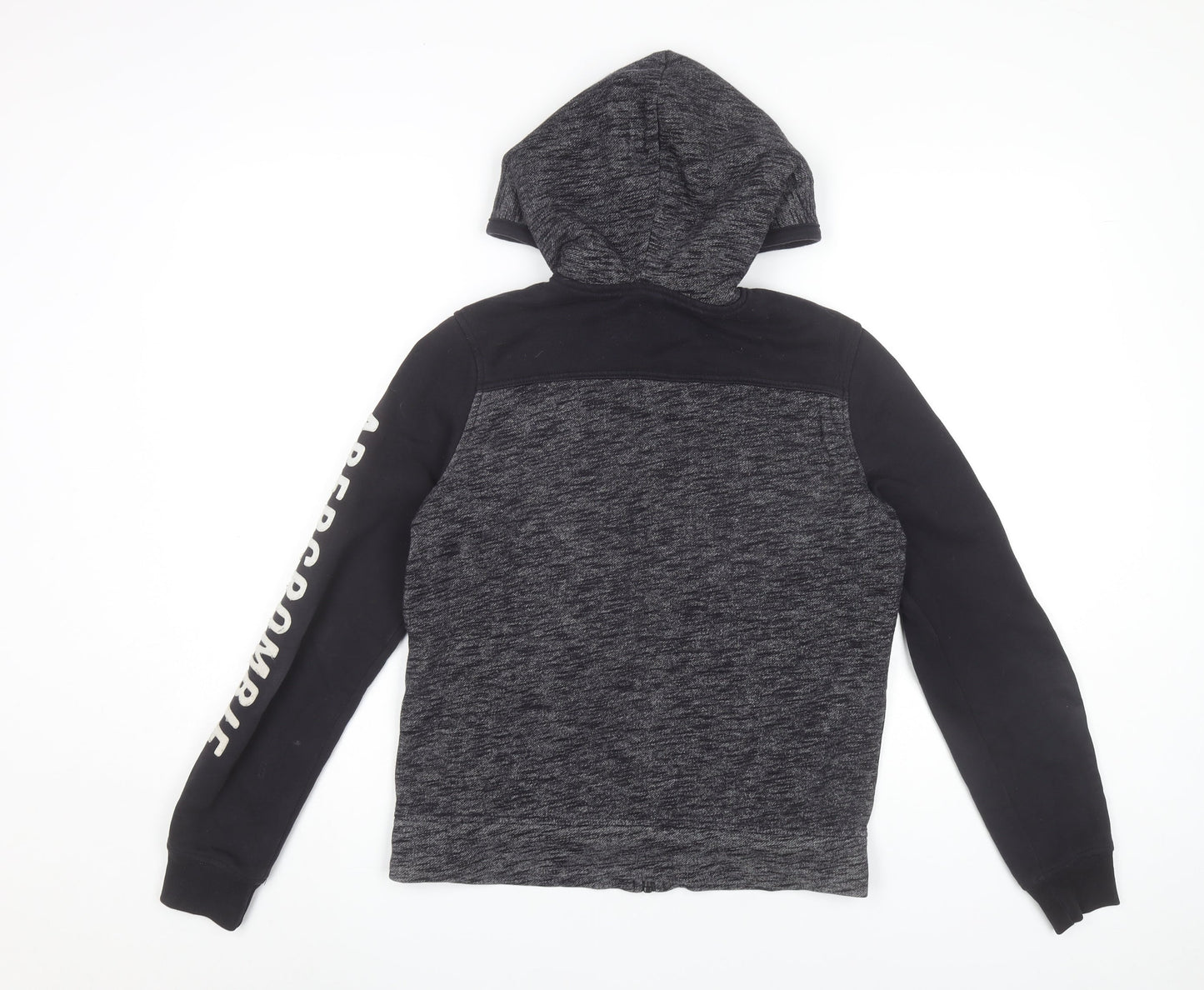 Abercrombie Kids Boys Black Grey Full Zip Hoodie 13-14 Years Logo Print
