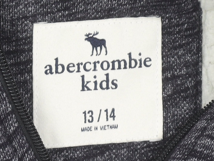 Abercrombie Kids Boys Black Grey Full Zip Hoodie 13-14 Years Logo Print