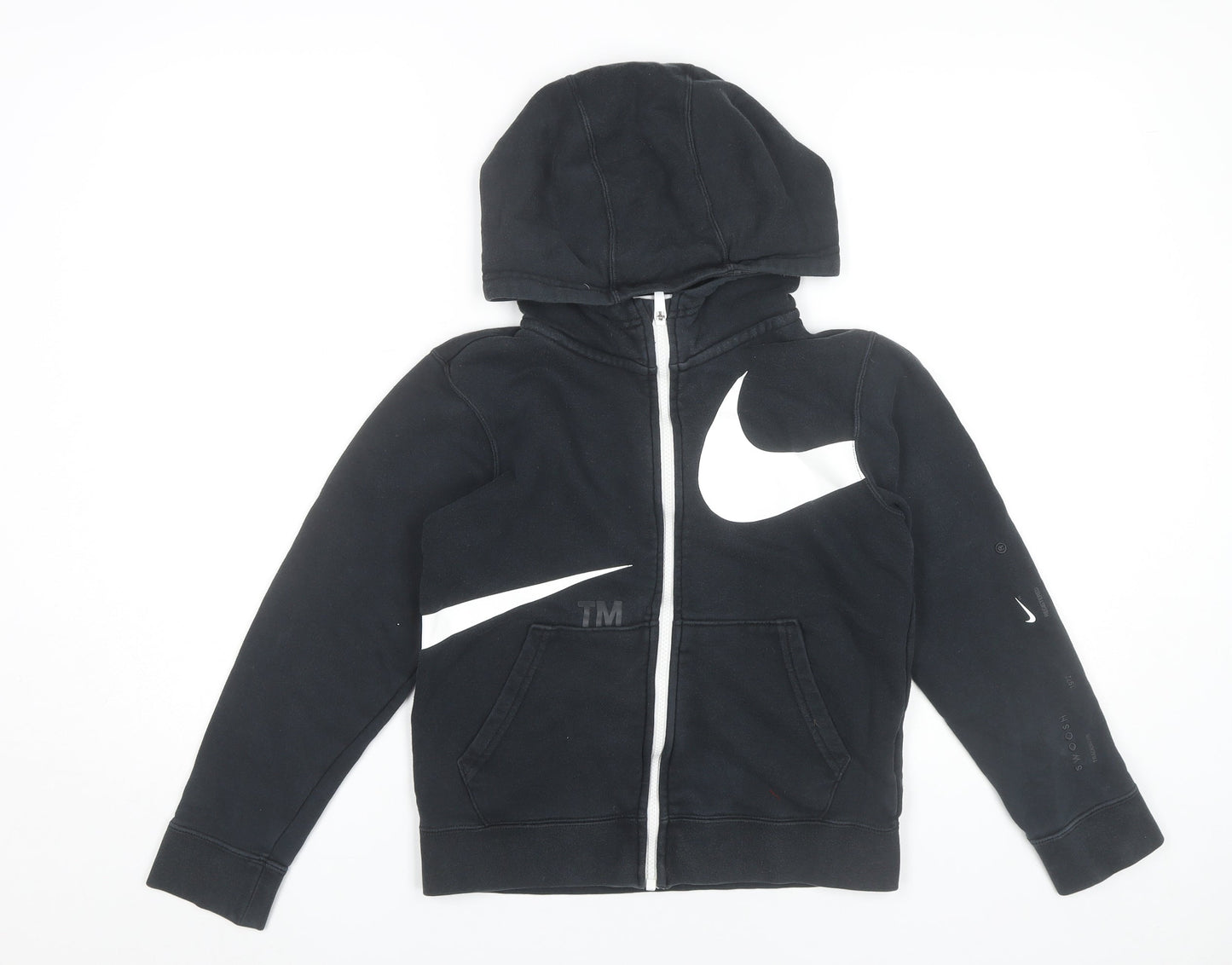 Nike Boys Black Full Zip Hoodie Size 146cm Sports Graphic Hooded Top