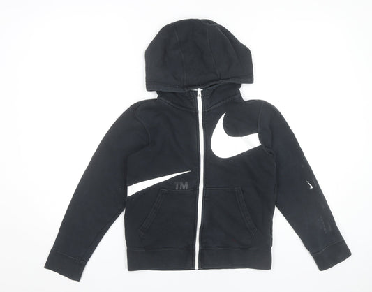 Nike Boys Black Full Zip Hoodie Size 146cm Sports Graphic Hooded Top