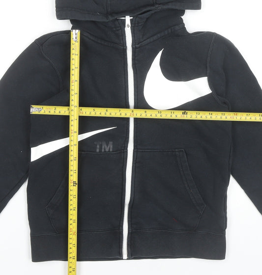 Nike Boys Black Full Zip Hoodie Size 146cm Sports Graphic Hooded Top