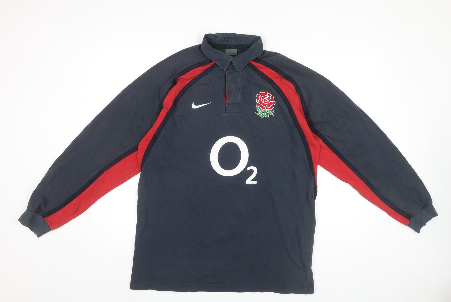 Nike England Rugby Polo Shirt Men’s Blue Red M Long Sleeve Cotton