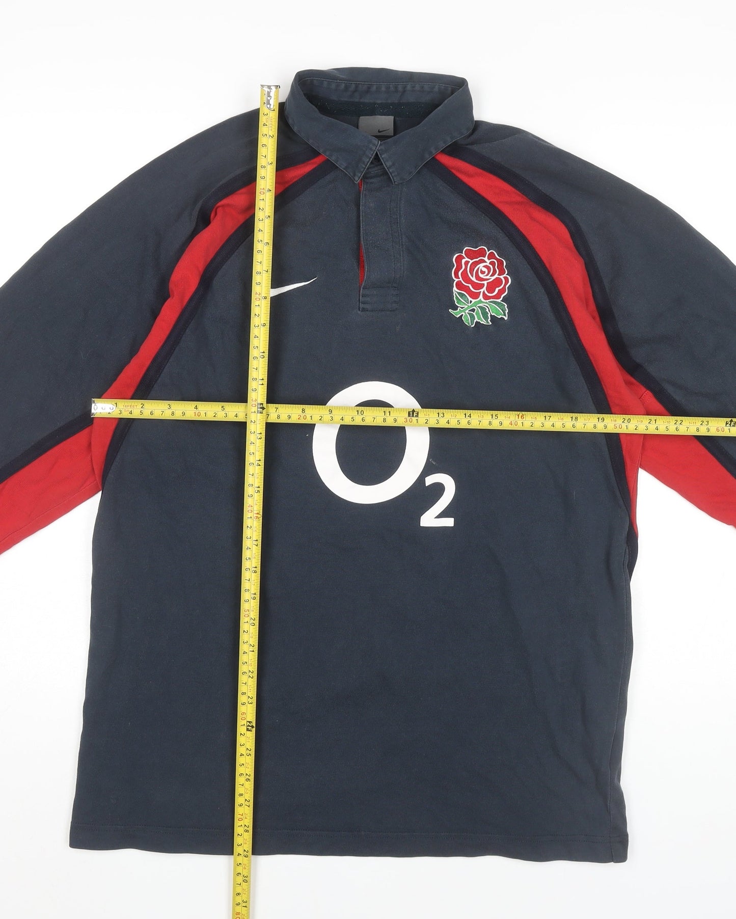 Nike England Rugby Polo Shirt Men’s Blue Red M Long Sleeve Cotton