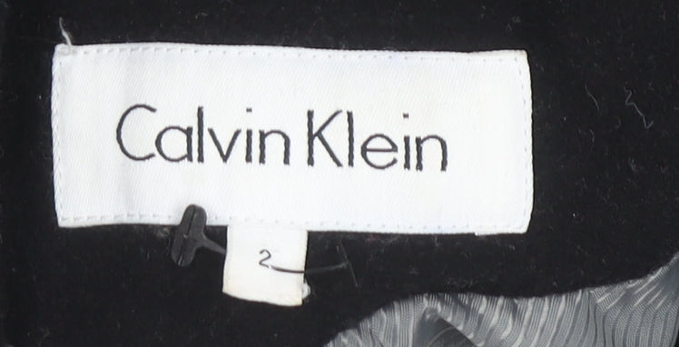 Calvin Klein Women's Black Wool Blend Long Overcoat Size 6 Belted