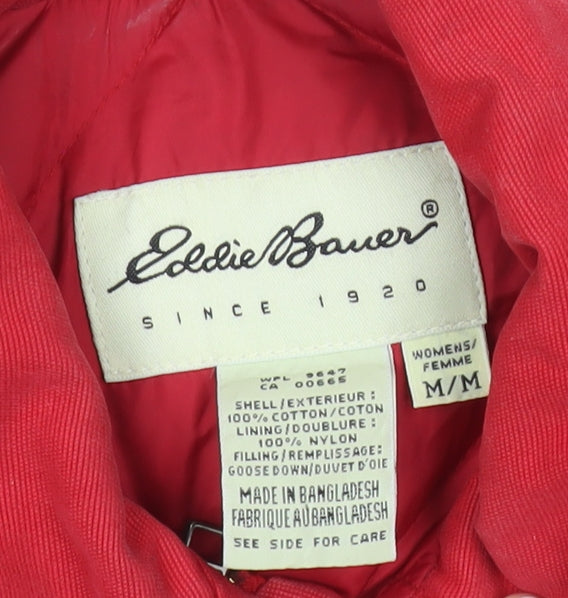 Eddie Bauer Womens Red Cotton Down Lined Button Jacket Size 12