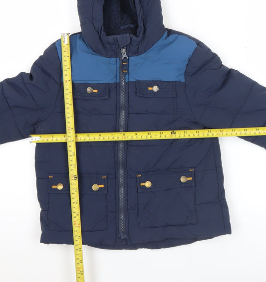 FatFace Boys Blue 4-5 Years Puffer Jacket Hooded Winter Coat