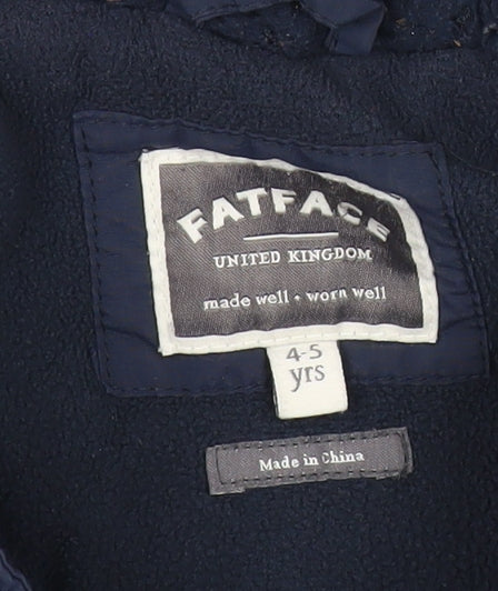 FatFace Boys Blue 4-5 Years Puffer Jacket Hooded Winter Coat