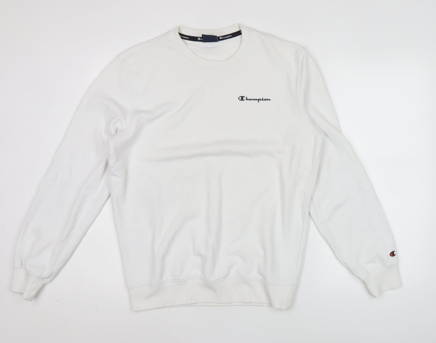 Champion Men’s White Medium Crew Neck Sweatshirt Logo Pullover