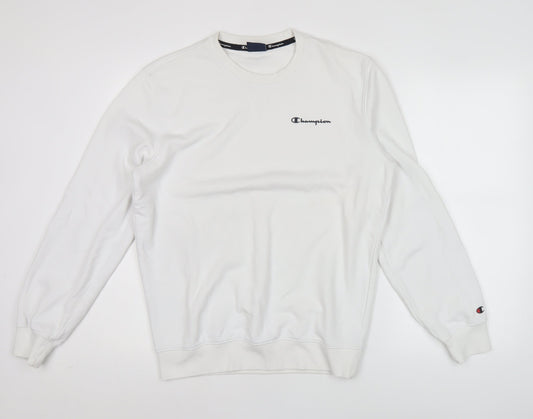 Champion Men’s White Medium Crew Neck Sweatshirt Logo Pullover