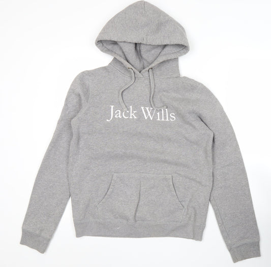 Jack Wills Womens Grey Hoodie UK 10 Logo Pullover Cotton Blend