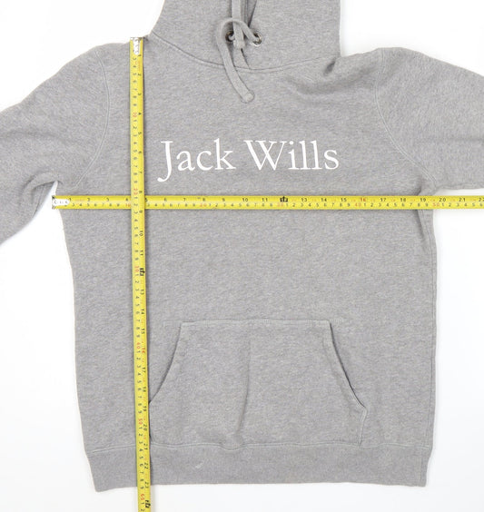 Jack Wills Womens Grey Hoodie UK 10 Logo Pullover Cotton Blend