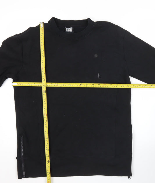 Gym+Coffee Men’s Black Sweatshirt M Crew Neck Pullover with Zip Detail