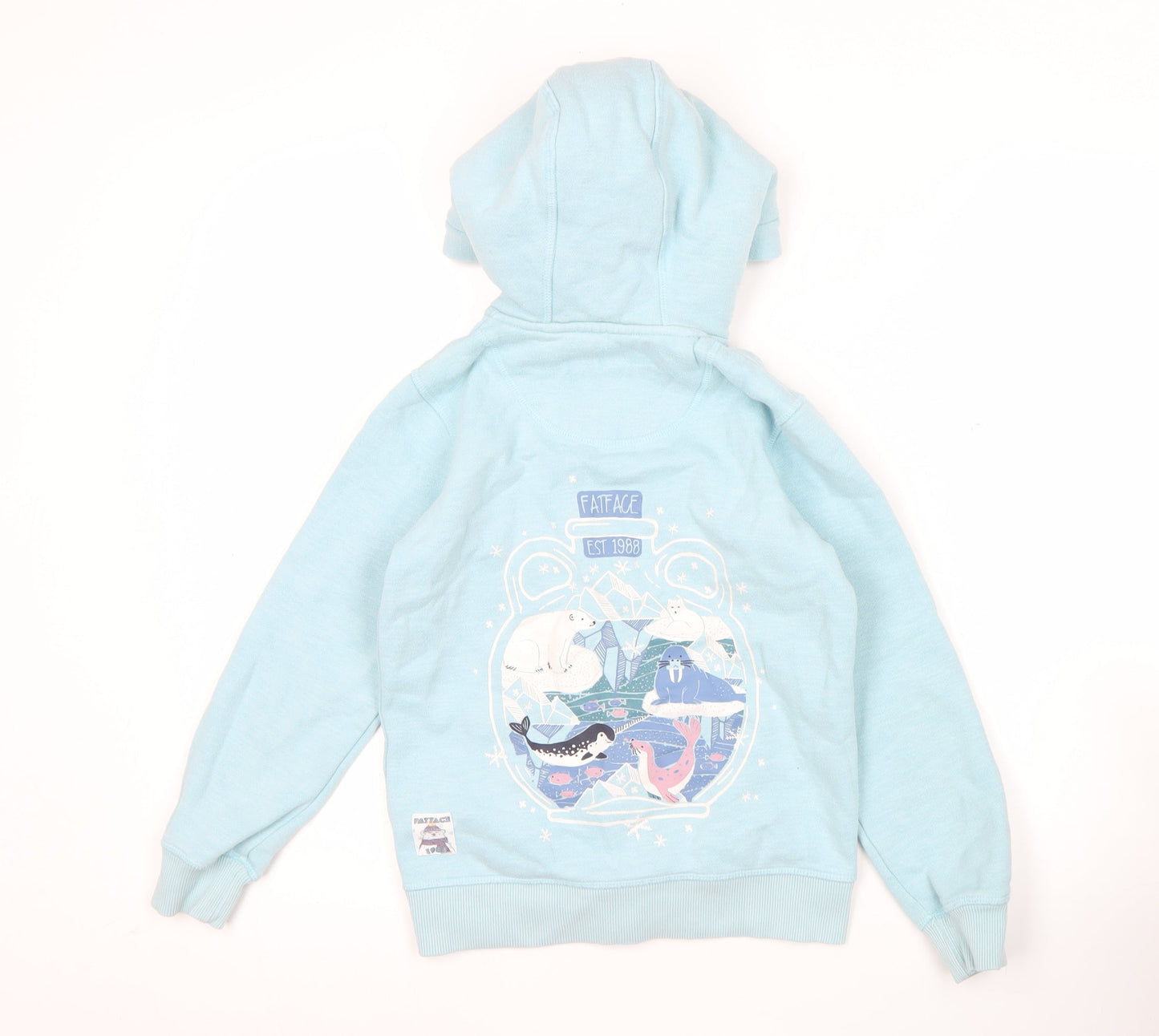 FatFace Girls Blue Full Zip Hoodie Age 8 Years Polar Graphic Winter Hooded