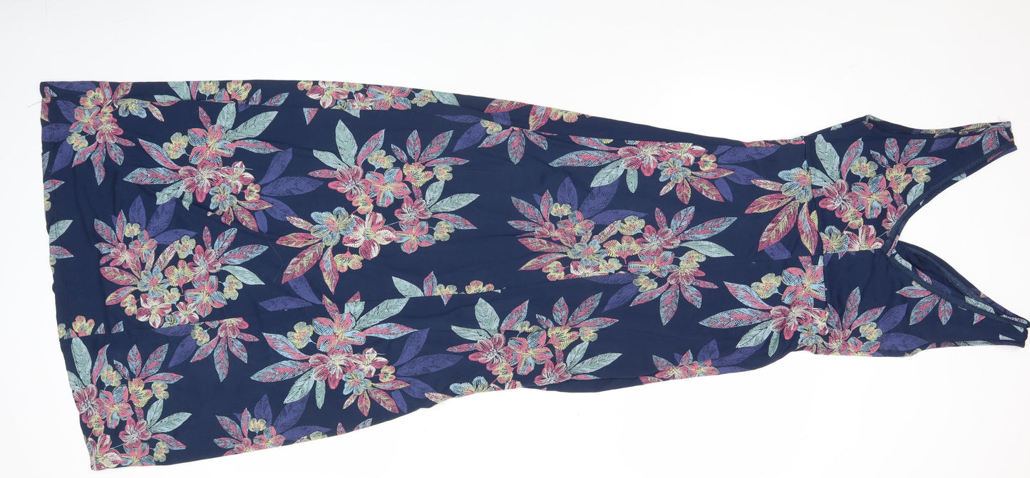 Fat Face Womens Blue Floral Fit & Flare Dress Size 12 Sleeveless Holiday