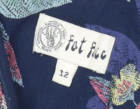 Fat Face Womens Blue Floral Fit & Flare Dress Size 12 Sleeveless Holiday