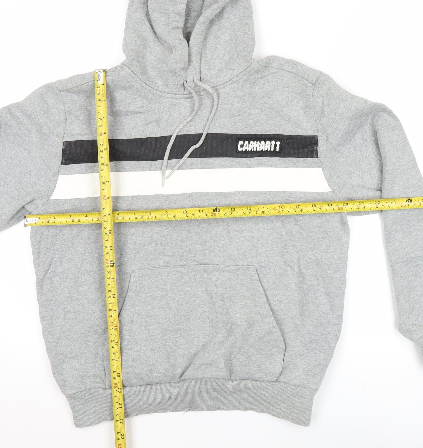 Carhartt Men’s Grey Pullover Hoodie Small Logo Graphic Sweatshirt
