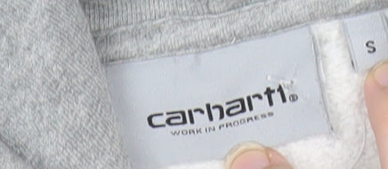 Carhartt Men’s Grey Pullover Hoodie Small Logo Graphic Sweatshirt