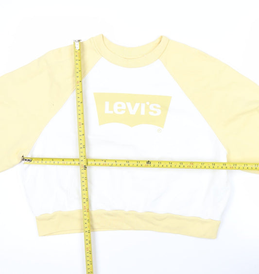 Levi's Womens Yellow White XS Logo Crew Neck Sweatshirt